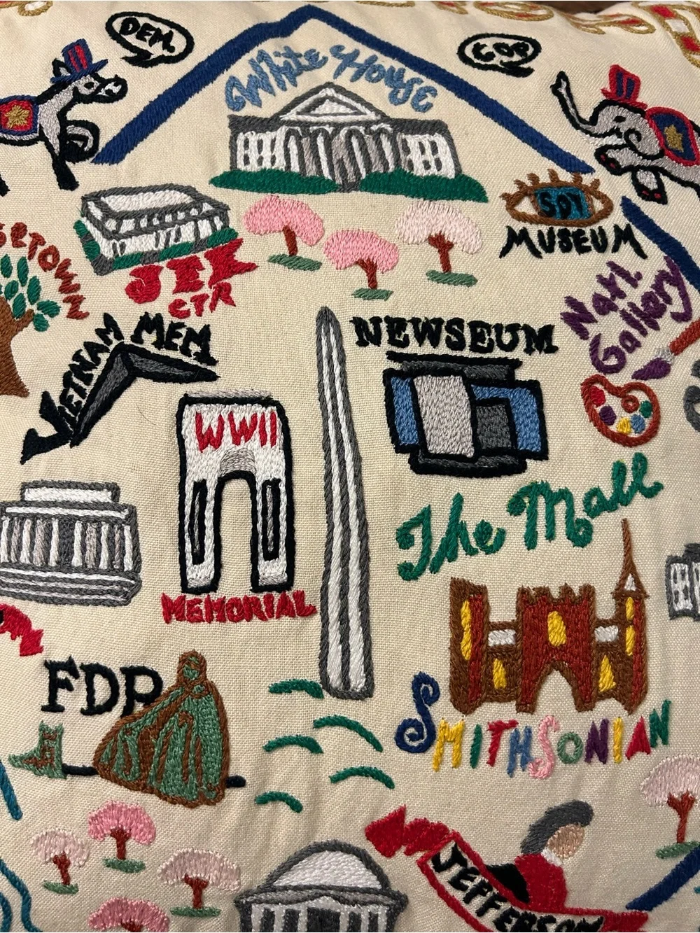 Cat Studio Hand Embroidered Washington D.C. Pillow